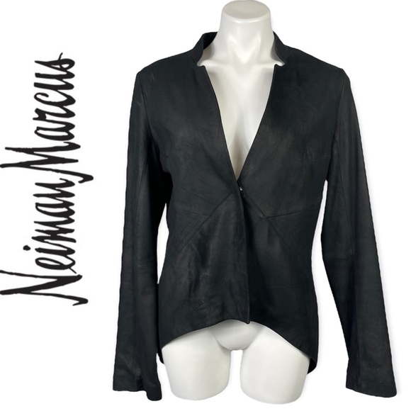 Neiman Marcus Jackets & Blazers - Neiman Marcus Genuine Suede Leather Asymmetric High Low Blazer Jacket Black L
